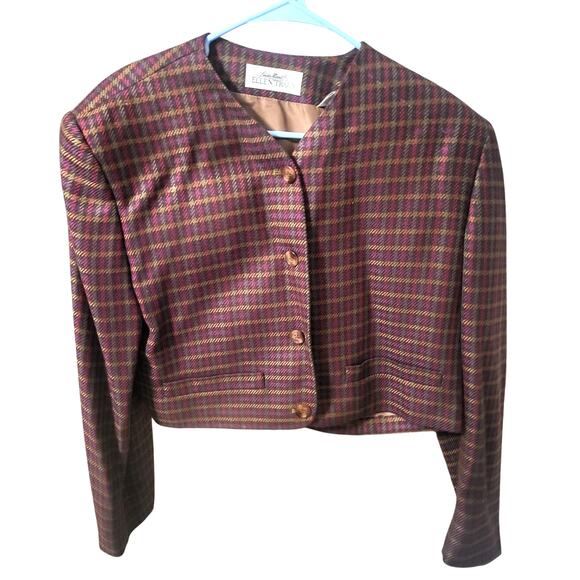 Vintage Linda Allard for Ellen Tracy Plaid Cropped Wool Blazer - Size 12 - Picture 1 of 8